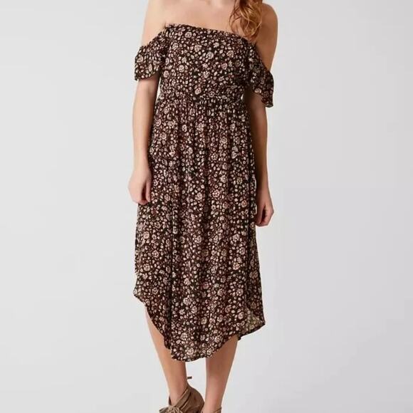Amuse Society Sheer Bliss Black Floral Print Midi Dress - Picture 1 of 8